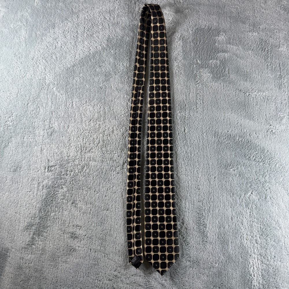 Stacy Adams Signature Gold Mens Tie Black Gold Geometric Silk Blend Hand Made